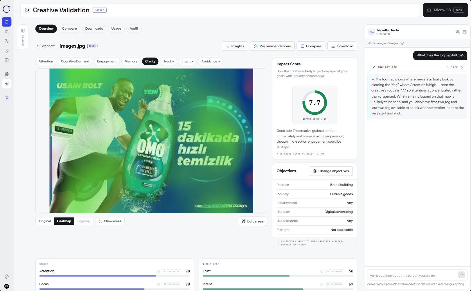 Clarity map — the same creative on another metric, scored side by side with the rest